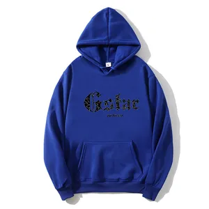 Royal blue oversized hoodie for women featuring Gstar gothic print and kangaroo pocket
