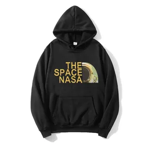 Sweat à capuche noir oversize avec imprimé NASA jaune et poche kangourou devant