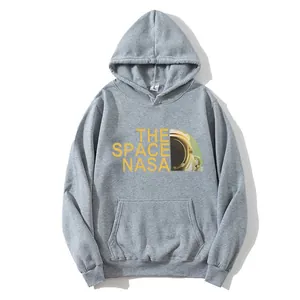 Sweat à capuche gris ample avec imprimé NASA jaune et poche kangourou classique