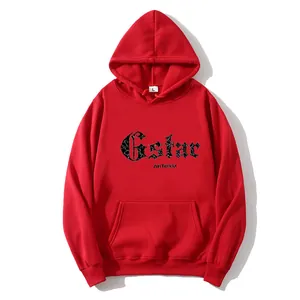 Women's red oversized drawstring hoodie with gothic letter print and kangaroo pocket