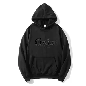 Detail of Gstar letter print on black hoodie chest with high-quality ribbed cuffs