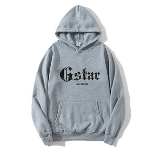 Oversized grey hoodie with Gothic Gstar print and kangaroo pocket on white background
