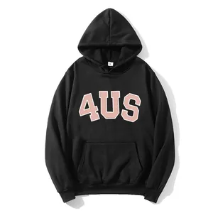 Women's black oversized hoodie featuring pink 4US graphic print and kangaroo pocket