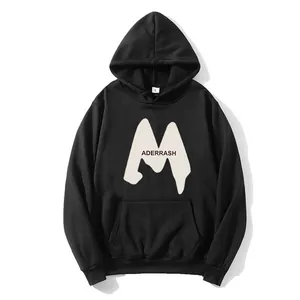 Women's black oversized hooded sweatshirt with white letter print and kangaroo pocket