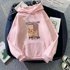 Rosa Damen-Kapuzenpullover mit Cartoon-Katze, Tunnelzug und praktischer Kängurutasche