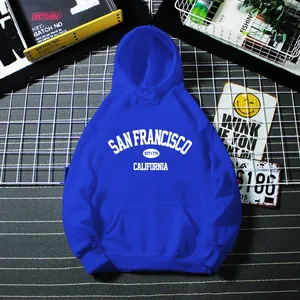Klein blue San Francisco oversized hoodie with fleece lining and vintage print