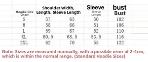 Detailed size chart for fleece hoodies featuring S to XXL measurements in centimeters