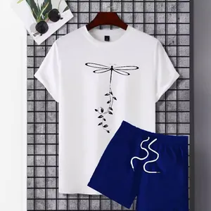 Dragonfly Print Short Sleeve T-Shirt And Shorts Casual Summer Fashion Polyester Breathable Outfit For Men Women