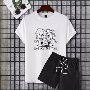 Men Summer Graphic Printed Short Sleeve T-Shirt And Shorts Outfit Casual Sport Crew Neck Top Elastic Waist Shorts Streetwear