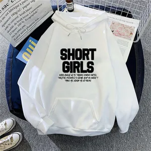 Sweat à Capuche Doublé Polaire Ample pour Femmes Impression de Lettres SHORT GIRLS Pullover Poche Kangourou Chaud Décontracté Manches Longues