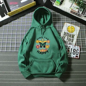 Dark green oversized hoodie with floral butterfly print and Find The Happy text