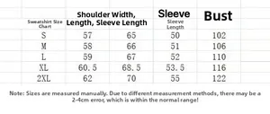 Detailed size chart for women's hoodie showing shoulder, length, sleeve and bust measurements