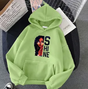 Sweat à capuche oversize vert menthe pour femme avec imprimé Shine et poche kangourou