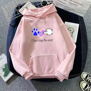 Women's Casual Hooded Sweatshirt I Love Dogs The Most Graphic Print Loose Pullover Hoodie With Pocket Long Sleeve Top