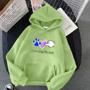 Bright green oversized hoodie featuring a dog-themed graphic and casual kangaroo pocket