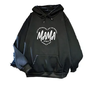 Oversize black hoodie for women featuring a white heart print and motivational text