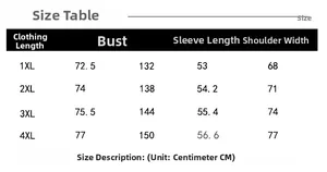 Size chart showing 1XL to 4XL measurements for oversized hooded cardigan jacket