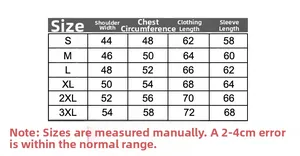 Size chart for casual hoodies showing S-3XL measurements for shoulders, bust and length
