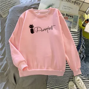 Felpa oversize rosa con stampa gatto Purrfect e polsini a costine in stile casual