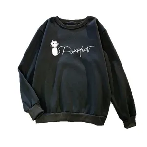 Felpa nera oversize con grafica gatto Purrfect e stampa di lettere bianche