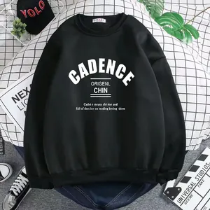 Loose fit black crewneck sweatshirt with white Cadence letter print and drop shoulders
