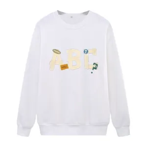 Sweat blanc à col rond pour femme avec imprimé lettres ABC et finitions côtelées