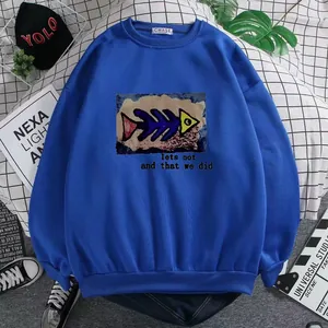 Felpa Girocollo Larga da Donna Stampa Lettere Cartone Animato Lisca di Pesce Foderata in Pile Manica Lunga Pullover Casual Top