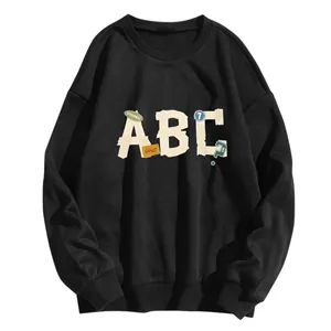 Sweat-shirt Femme Décontracté à Col Rond et Manches Longues Imprimé Lettre ABC Haut Pullover Large pour Mode Printemps Automne