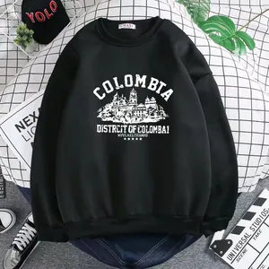 Oversized black crewneck sweatshirt with white Colombia architectural and letter print