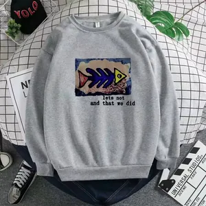 Felpa grigia oversize da donna con stampa a lisca di pesce e scritta grafica