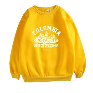 Loose fit bright yellow crewneck sweatshirt featuring a white Colombia architectural print