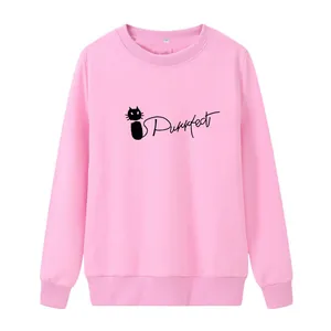Women Casual Crew Neck Long Sleeve Sweatshirt Cute Cat Purrrfect Print Loose Polyester Pullover Top For Autumn Winter