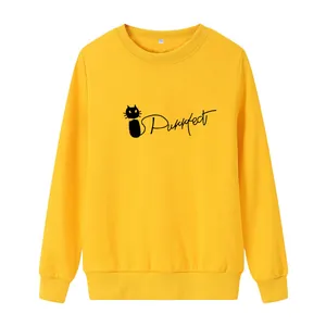Bright yellow long sleeve crewneck sweatshirt featuring a black cat graphic and Purrrfect print