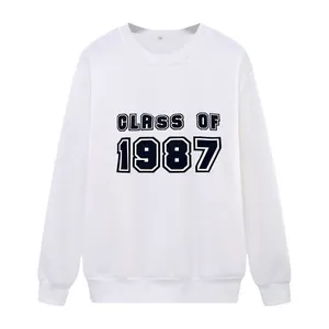 Classic white crewneck sweatshirt with Class of 1987 vintage print in a relaxed fit