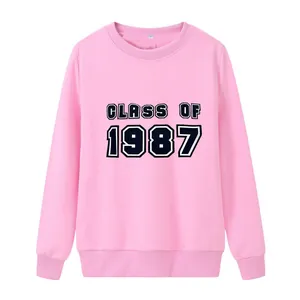 Women's Loose Fleece Lined Sweatshirt Class of 1987 Letter Print Round Neck Pullover Long Sleeve American Casual Streetwear Top