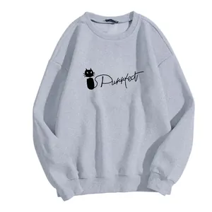 Loose fit light gray long sleeve sweatshirt with Purrrfect cat silhouette print