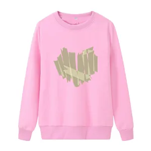 Women's Casual Crew Neck Sweatshirt Long Sleeve Loose Fit Polyester Pullover With Tape Heart Print For Daily Wear