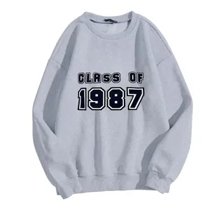 Loose heather grey sweatshirt with Class of 1987 print and ribbed crewneck design