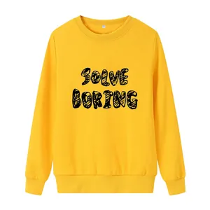 Classic bright yellow crewneck sweatshirt with Solve Boring printed graphic for women