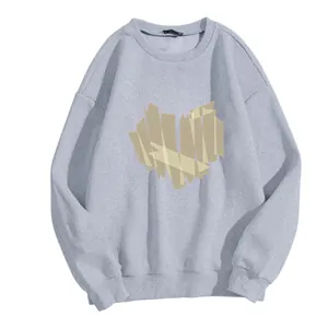 Light grey crewneck sweatshirt with minimalist deconstructed cross design on white background