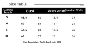 Tableau des tailles détaillé pour t-shirt à manches courtes avec mesures en cm