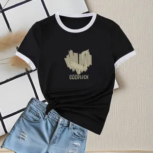 T-shirt slim da donna nera con bordi a contrasto bianchi e stampa cuore Goodluck