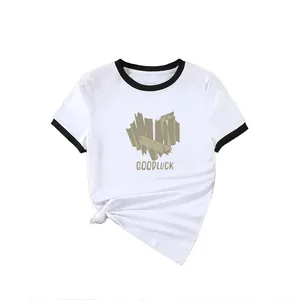 T-shirt a maniche corte con colletto a contrasto e stampa cuore Goodluck bianco nero