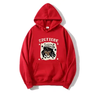 Sweat à capuche rouge oversize avec imprimé graphique et poche kangourou