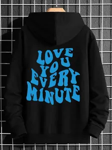 Hoodie Décontracté pour Femmes Doublé en Polaire Impression de Lettres au Dos LOVE YOU EVERY MINUTE Coupe Large Sweatshirt à Manches Longues