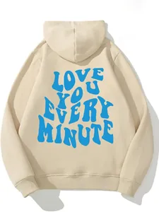 Sweat à capuche oversize beige en polaire avec imprimé bleu Love You Every Minute