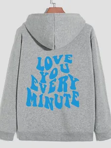 Sweat à capuche gris chiné oversize avec imprimé bleu Love You Every Minute au dos