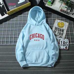 Sweat à Capuche Femme Rétro Américain CHICAGO USA Imprimé Lettres Oversized Pull en Polaire de Polyester Avec Poche Kangourou Haut Streetwear