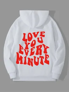 Sweat à capuche blanc oversize avec imprimé rouge LOVE YOU EVERY MINUTE au dos