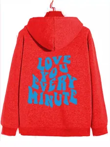 Sweat à capuche rouge avec motif graphique bleu Love You Every Minute au dos
